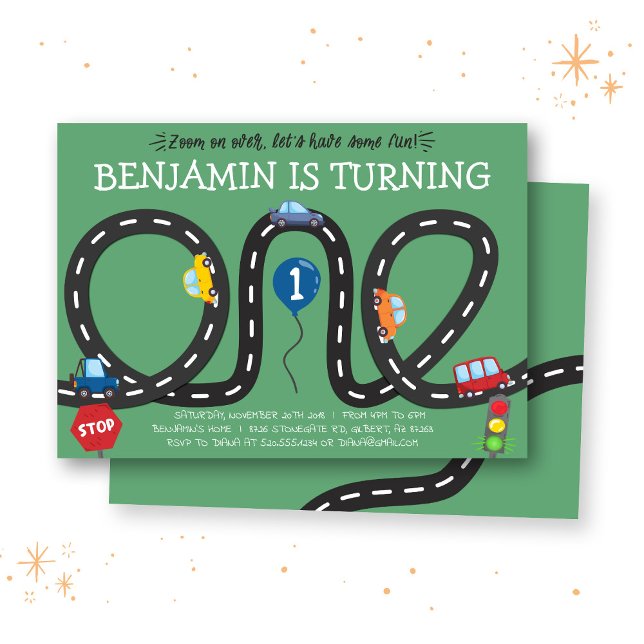 Autos auf Straßen 1. Geburtstag Einladung (Von Creator hochgeladen)