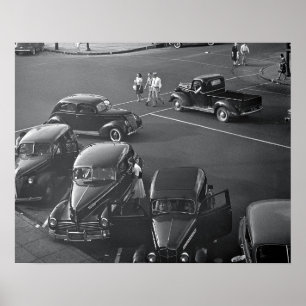 Autos Downtown, 1942. Vintage-Foto Poster
