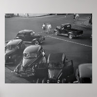 Autos in der Innenstadt, 1942. Vintage-Foto
