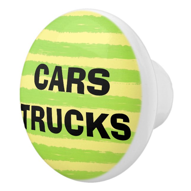 Autos LKW Gelbe grüne Wasserfarben Streifen Keramikknauf (Rechts)