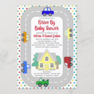 Autos LKWs fahren vorbei Baby Shower Einladung