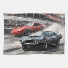 Autos mit rotem und schwarzem Muskel Geschirrtuch