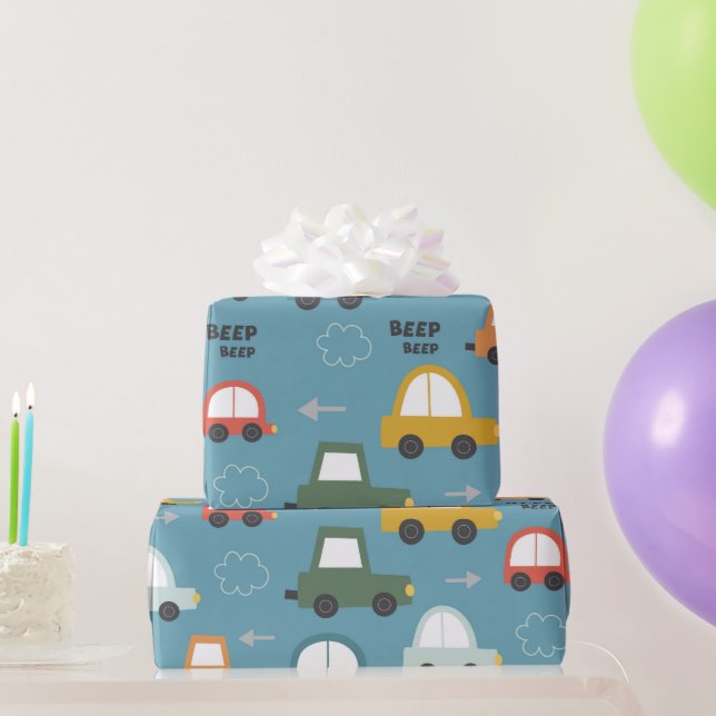 Autos Muster Kinder  Geschenkpapier (Partygeschenke)