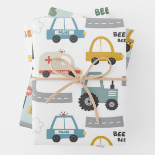 Autos Muster Kinder  Geschenkpapier Set