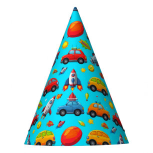Autos, Raketen und Sterne Partyhütchen