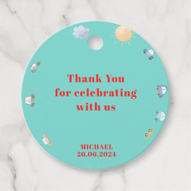 Autos und Fahrzeuge auf der Straße Junge Geburtsta Geschenkanhänger (Vorderseite)