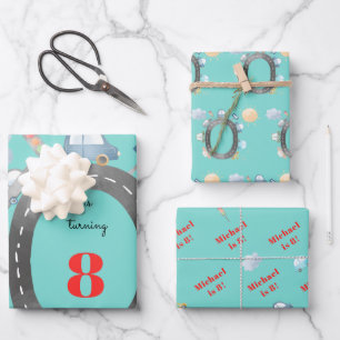 Autos und Fahrzeuge auf der Straße Junge Geburtsta Geschenkpapier Set