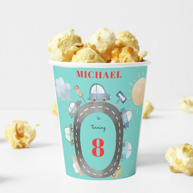 Autos und Fahrzeuge auf der Straße Junge Geburtsta Pappbecher (Von Creator hochgeladen)