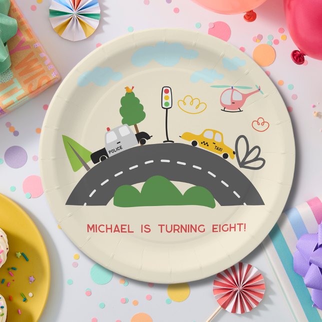 Autos und Fahrzeuge auf der Straße Junge Geburtsta Pappteller (Von Creator hochgeladen)