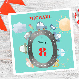 Autos und Fahrzeuge auf der Straße Junge Geburtsta Serviette