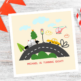 Autos und Fahrzeuge auf der Straße Junge Geburtsta Serviette