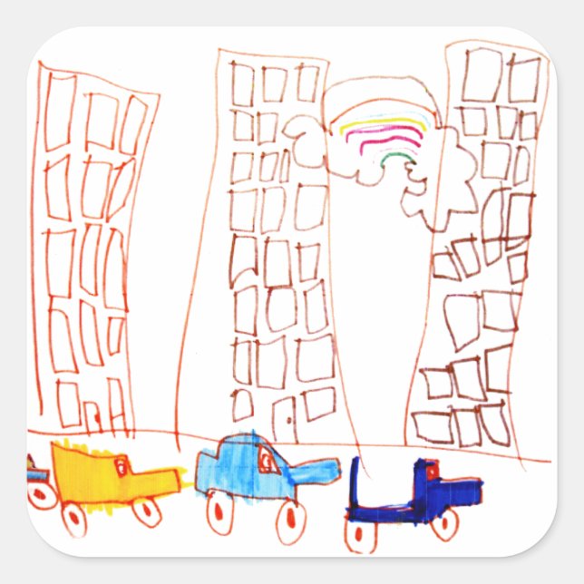 Autos und Gebäude-Aufkleber Quadratischer Aufkleber (Vorderseite)