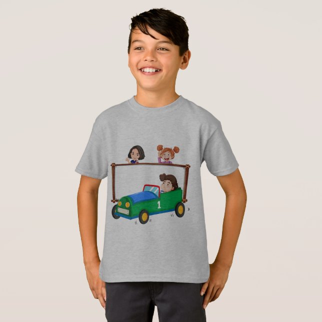 Autos und Kinder bedruckten T - Shirt (Vorne ganz)