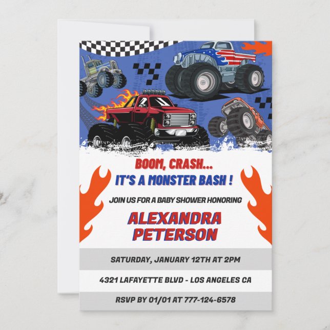 Autos und LKWs Kinderschwangerschaft Absturz Einladung (Vorderseite)