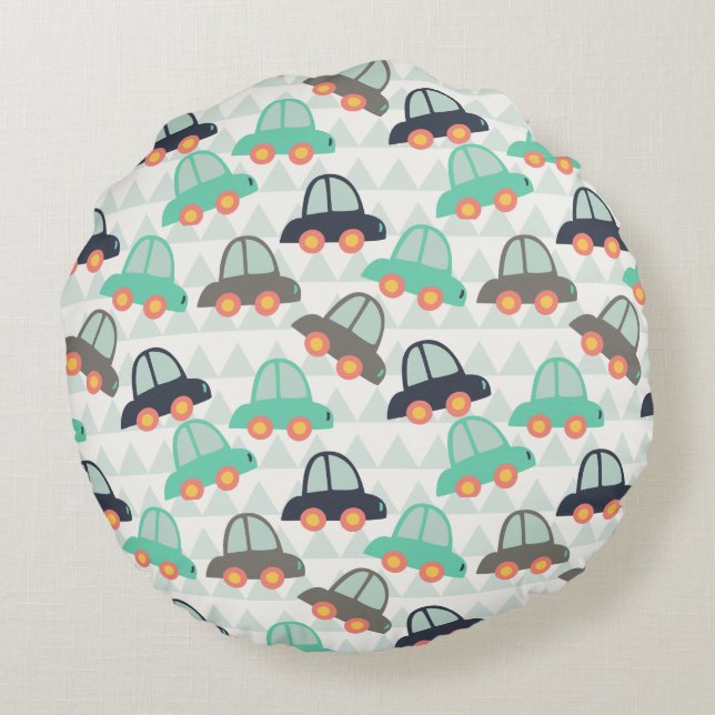 Autos und mehr Autos Rundes Kissen (Rückseite)