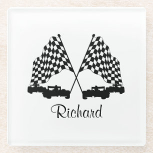 Autos und Schachbretts - Rennen Glasuntersetzer