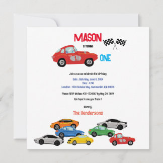 Autos zum ersten Geburtstag Einladung