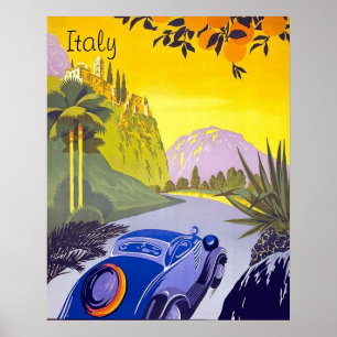 Autoverkehr durch Italien, Vintage Reiseplakat Poster