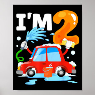 Autowäsche 2 Zweijährige Kinder 2. Geburtstagsfeie Poster