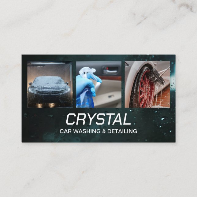Autowäsche und Auto im Detail drei Fotos Visitenkarte (Vorderseite)