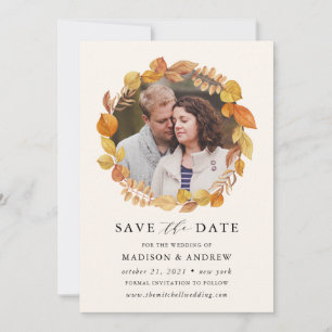 Autum-Blätter Foto Save the Date Karte