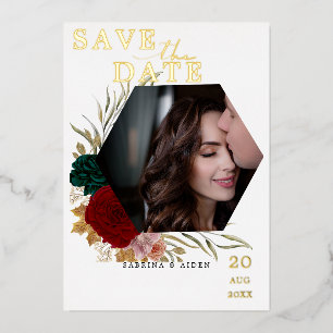 Autumanal Burgundy Emerald Floral Foto Folieneinladung