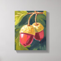 Autumn Acorns | Watercolor Fall Red Green