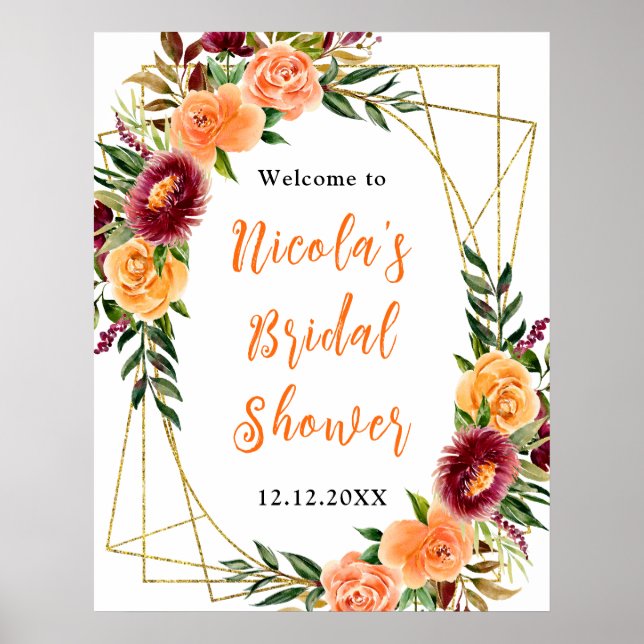 Autumn and Burgundy Orange Bridal Shower Welcome Poster (Vorne)