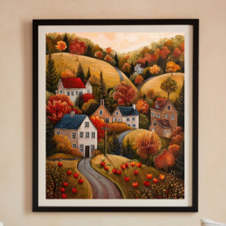 Autumn Apple ernten Folk Art Ölgemälde Poster