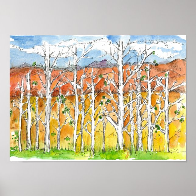 Autumn Aspen Tree Grove Watercolor Art Poster (Vorne)
