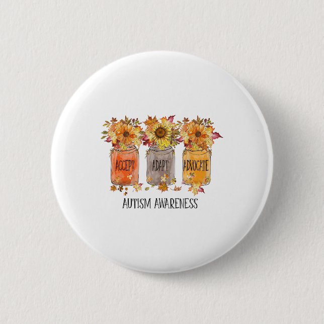 Autumn Autismus Awareness Accept Adaptation Advoca Button (Vorderseite)