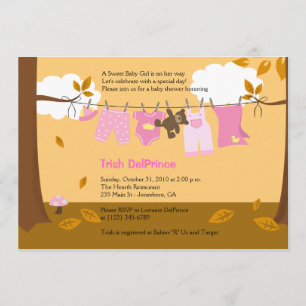 Autumn Baby Clothesline Pink Girl 12x18 Baby Dusch Einladung