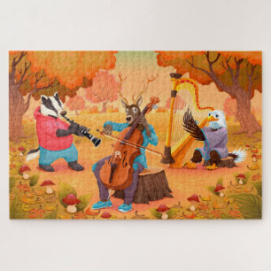 Autumn Badger Deer Eagle Fall Music Thanksgiving Puzzle