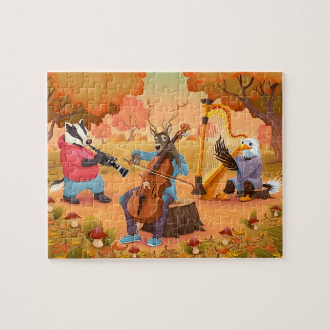 Autumn Badger Deer Eagle Fall Music Thanksgiving Puzzle (Horizontal)