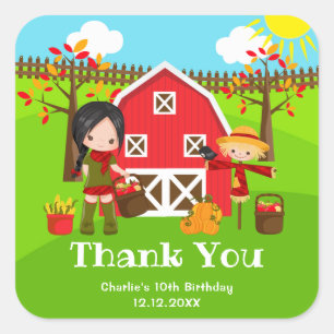 Autumn Barnyard Birthday Black Hair Girl Vielen Da Quadratischer Aufkleber