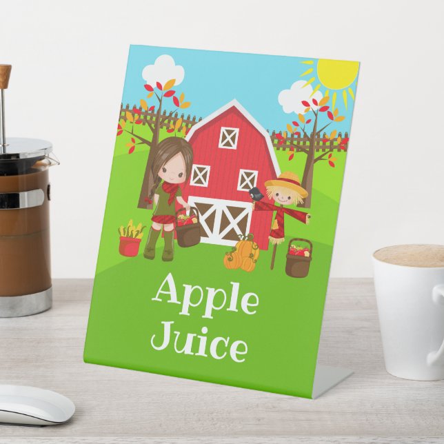 Autumn Barnyard Birthday Brown Hair Girl Sockelschild (In SItu)