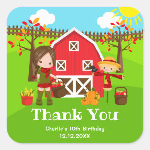 Autumn Barnyard Birthday Brown Hair Girl Vielen Da Quadratischer Aufkleber