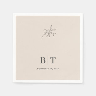 Autumn Beige Simple Botanical mit Initialen Serviette