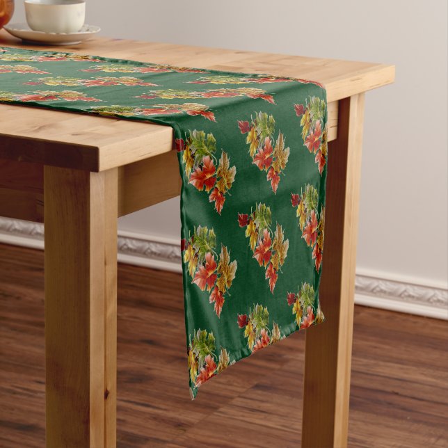 Autumn belässt Pattern Green Table Runner Kurzer Tischläufer (Beispiel)