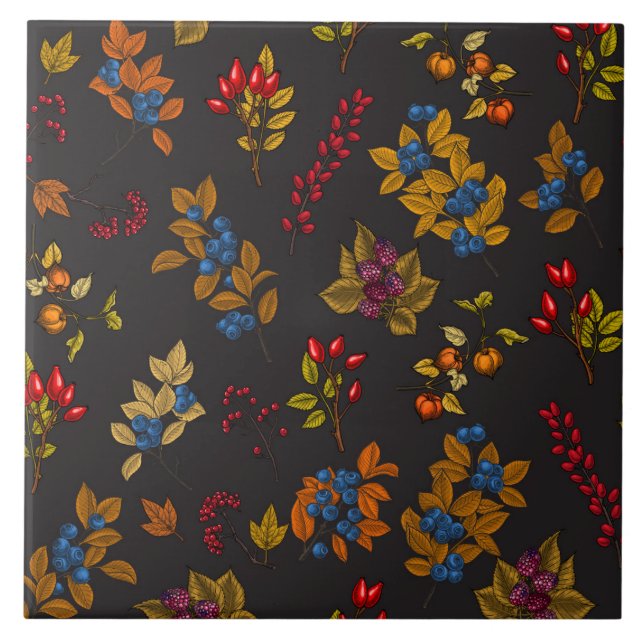 Autumn berries on chocolate brown 2 fliese (Vorderseite)