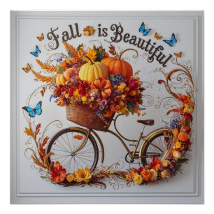 Autumn Bicycle Erntedank Blooms Wall Art Poster