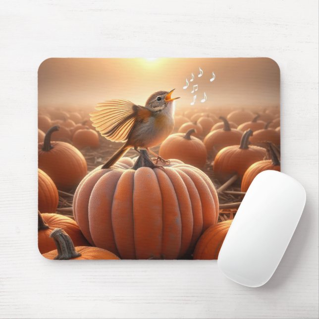 Autumn Bird auf einem Pumpkin singen Mousepad (Mit Mouse)