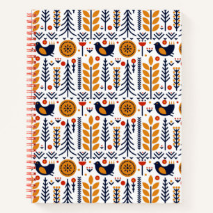 Autumn Bird Folk Art Muster Notizbuch