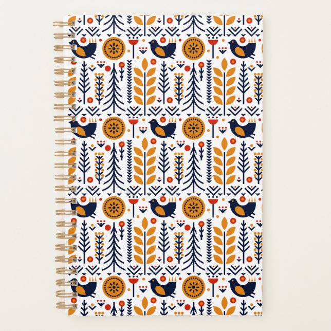 Autumn Bird Folk Art Muster Planer (Vorderseite)