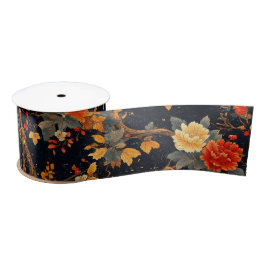 Autumn Black Orange Leaf Chinoiserie Satinband