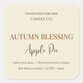 Autumn Blessing Apple Pie | Fall Candle Label  Quadratischer Aufkleber