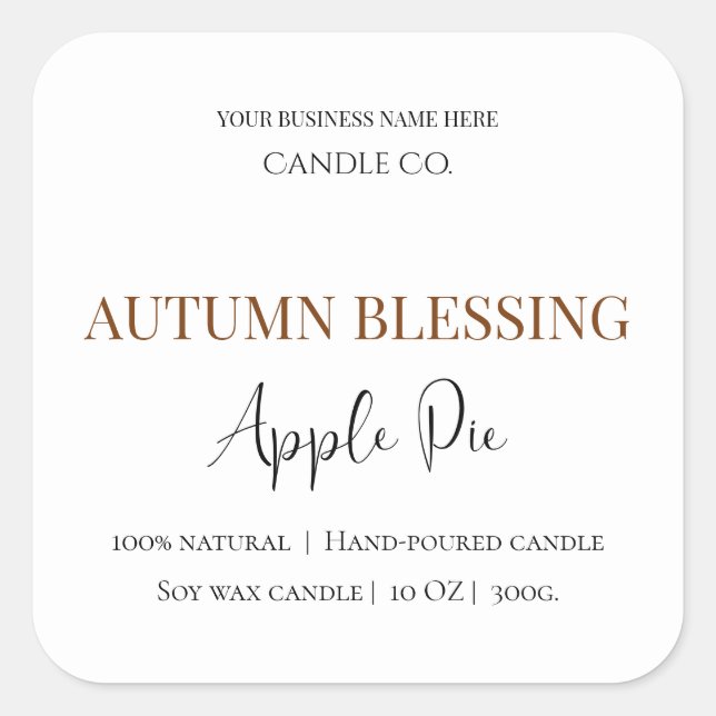 Autumn Blessing Apple Pie | Fall Candle Label  Quadratischer Aufkleber (Vorderseite)