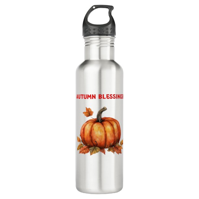 Autumn Blessings Pumpkin with Fall Leaves Classic  Edelstahlflasche (Vorderseite)