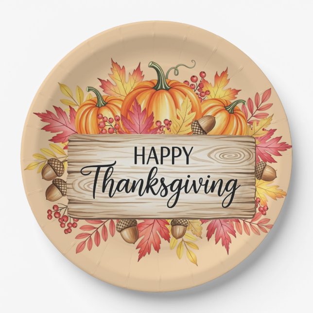 Autumn Blessings – Rustic Thanksgiving  Pappteller (Vorderseite)