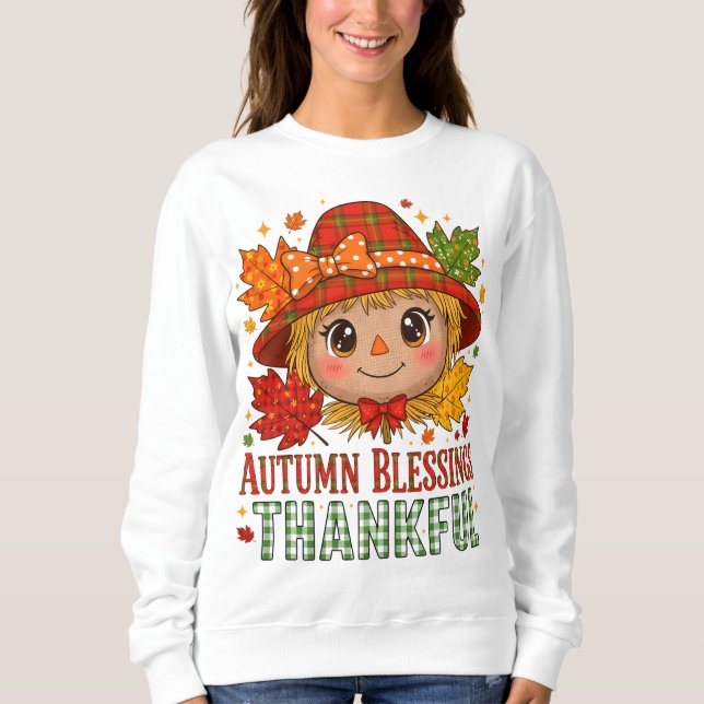 Autumn Blessings Scarecrow Sweatshirt – Cozy Thank (Vorderseite)